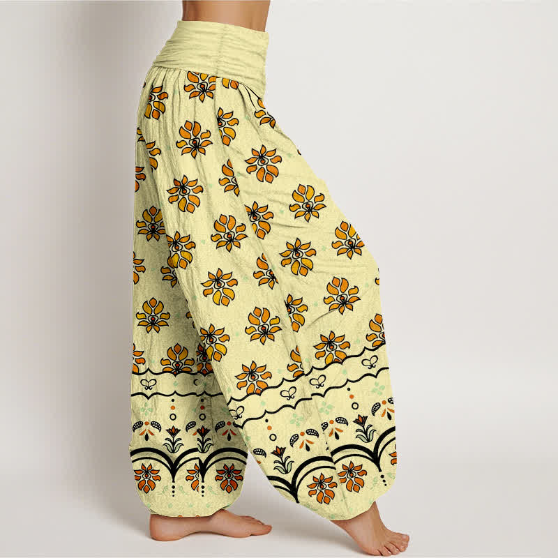 Buddha Stones 花柄 純綿 レディース ハーレムパンツ ゴム入り ハイウエスト - image 10