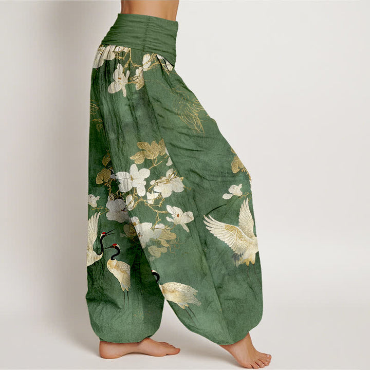 Buddha Stones 鶴の花柄ハイウエストレディースハーレムパンツ（ピュアコットン） - image 7