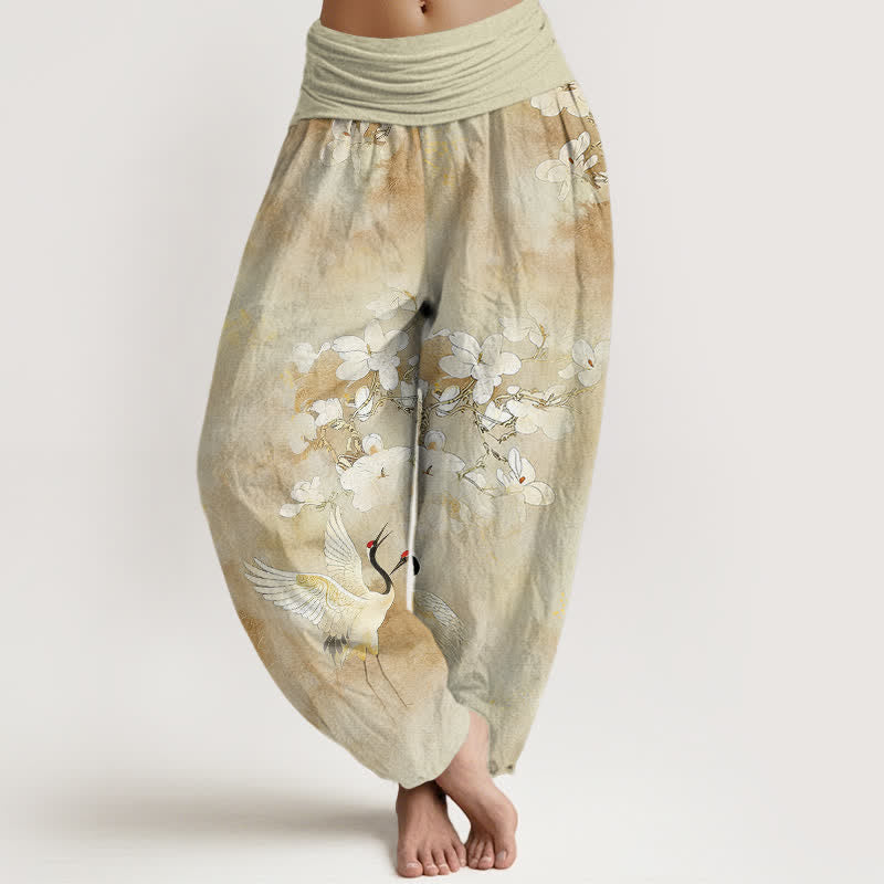 Buddha Stones 鶴の花柄ハイウエストレディースハーレムパンツ（ピュアコットン） - レモンシフォン - US16、 UK/AU20、 EU48 (3XL) - image 8