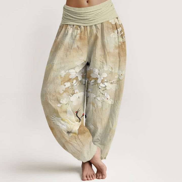 Buddha Stones 鶴の花柄ハイウエストレディースハーレムパンツ（ピュアコットン） - レモンシフォン - US16、 UK/AU20、 EU48 (3XL) - image 8