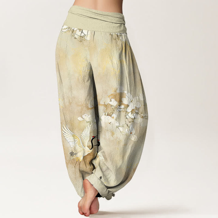 Buddha Stones 鶴の花柄ハイウエストレディースハーレムパンツ（ピュアコットン） - image 9