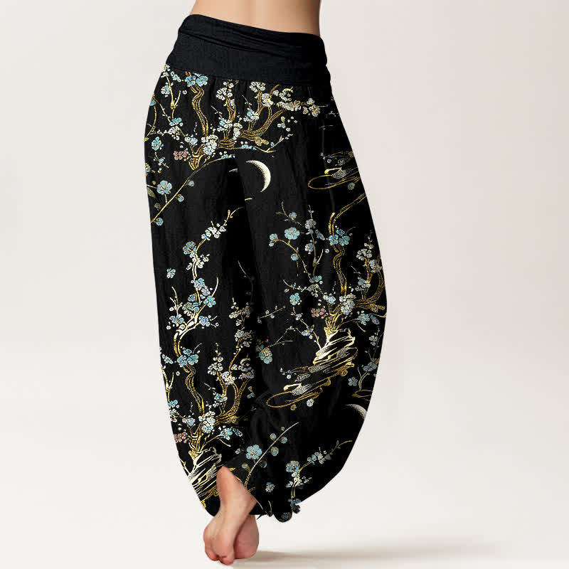 Buddha Stones 純綿梅の花柄ゴムウエストレディースハーレムパンツ - image 1