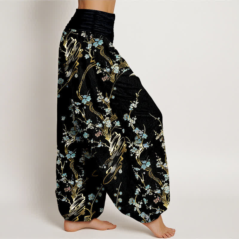 Buddha Stones 純綿梅の花柄ゴムウエストレディースハーレムパンツ - image 2