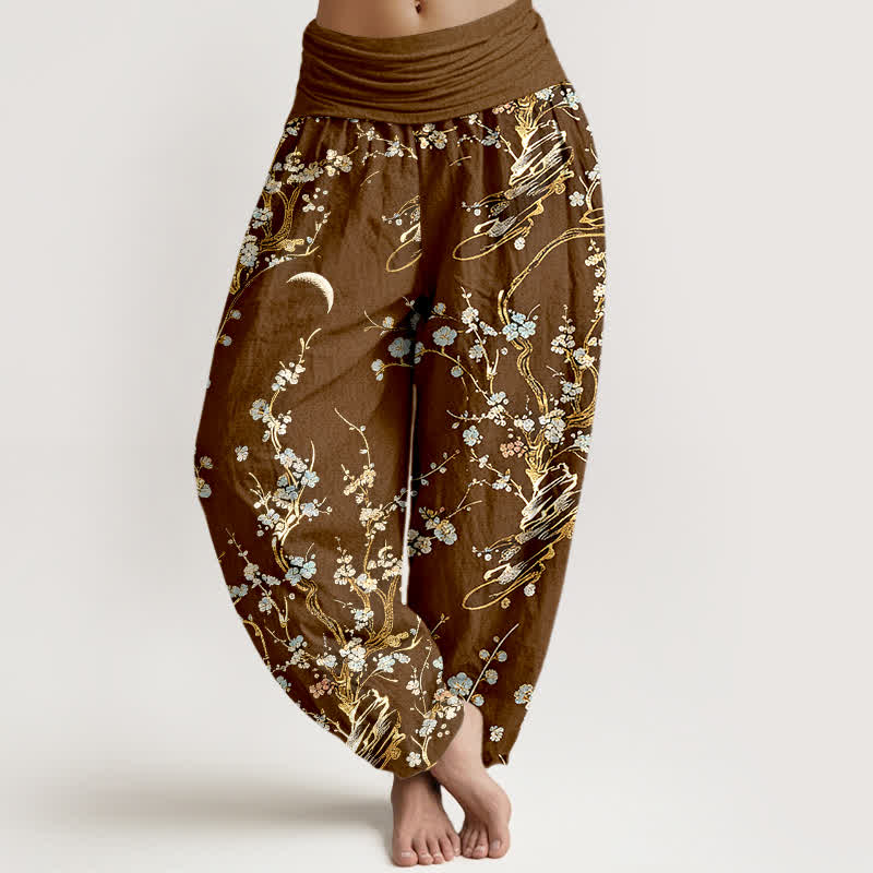 Buddha Stones 純綿梅の花柄ゴムウエストレディースハーレムパンツ - ダークスレートグレー - US16、 UK/AU20、 EU48 (3XL) - image 5