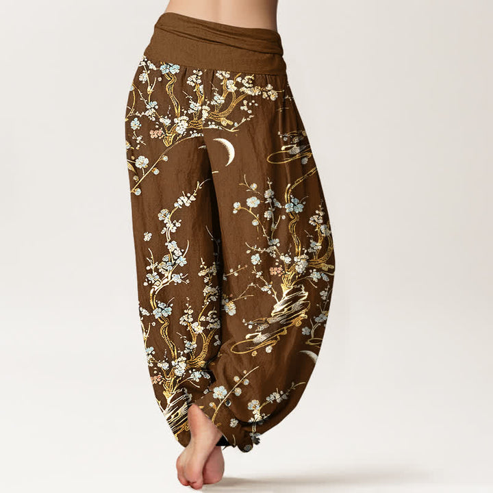 Buddha Stones 純綿梅の花柄ゴムウエストレディースハーレムパンツ - image 6