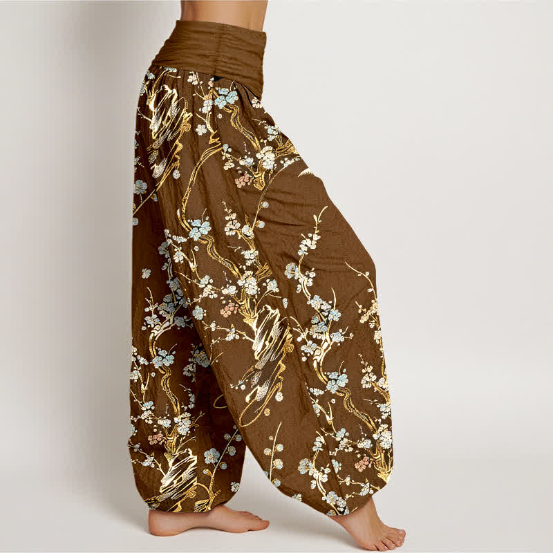 Buddha Stones 純綿梅の花柄ゴムウエストレディースハーレムパンツ - image 7