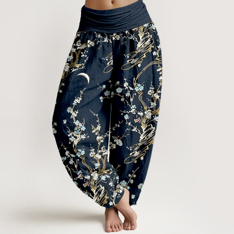 Buddha Stones 純綿梅の花柄ゴムウエストレディースハーレムパンツ - ダークゴールデンロッド - US16、 UK/AU20、 EU48 (3XL) - image 8