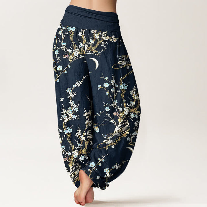 Buddha Stones 純綿梅の花柄ゴムウエストレディースハーレムパンツ - image 9