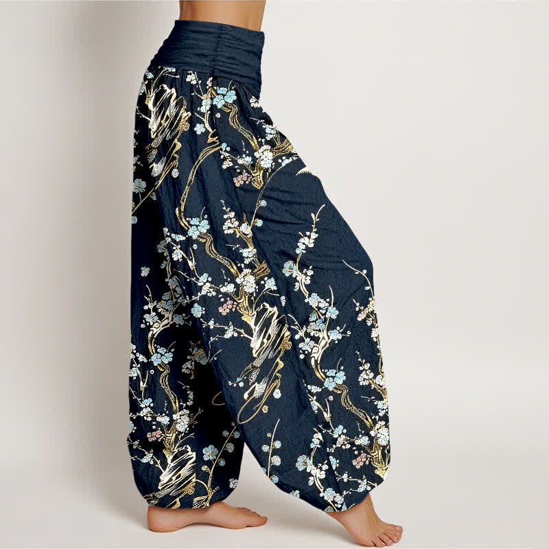 Buddha Stones 純綿梅の花柄ゴムウエストレディースハーレムパンツ - image 10
