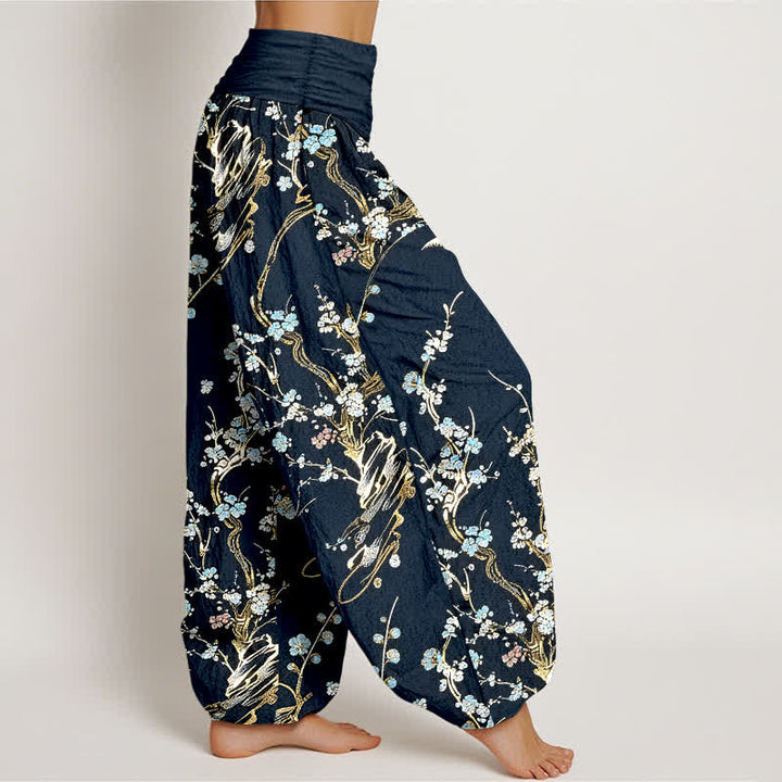 Buddha Stones 純綿梅の花柄ゴムウエストレディースハーレムパンツ - image 10