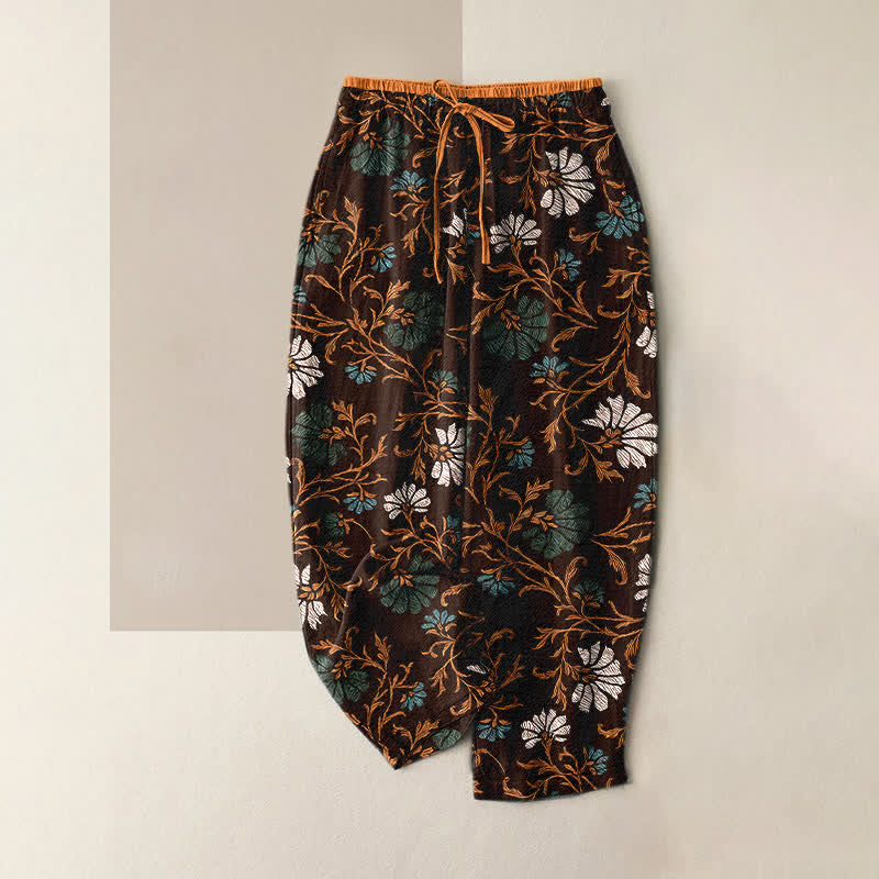 Buddha Stones 花柄のつる模様入り、ウエストゴムとドローストリング付き、ポケット付きレディースコットンパンツ - ペルー - US16、 UK/AU20、 EU48 (3XL) - image 8