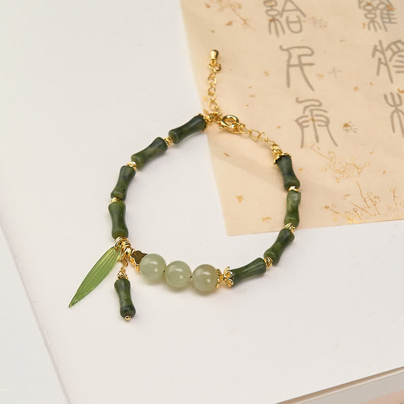 Buddha Stones 竹と蝶のペリドット、和田翡翠のビーズを使ったピースブレスレット - ペリドット（手首周り15～18cm） - image 0