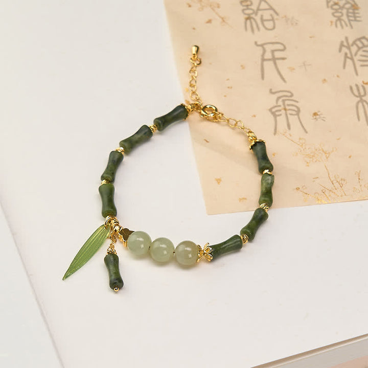 Buddha Stones 竹と蝶のペリドット、和田翡翠のビーズを使ったピースブレスレット - ペリドット（手首周り15～18cm） - image 0