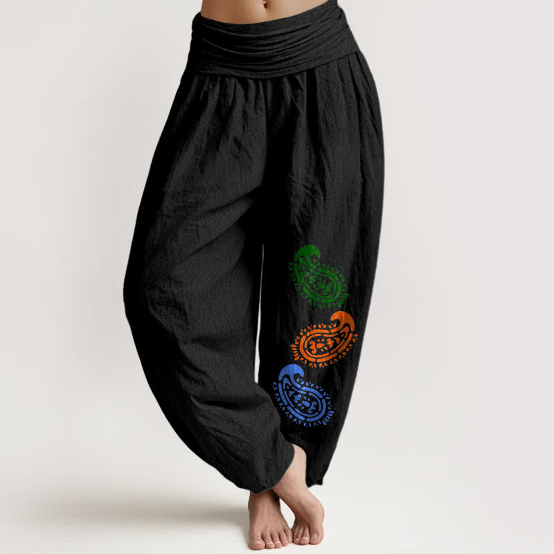 Buddha Stones ピュアコットン カラフルペイズリー柄 ハイウエスト レディース ハーレムパンツ - 黒 - US16、 UK/AU20、 EU48 (3XL) - image 5
