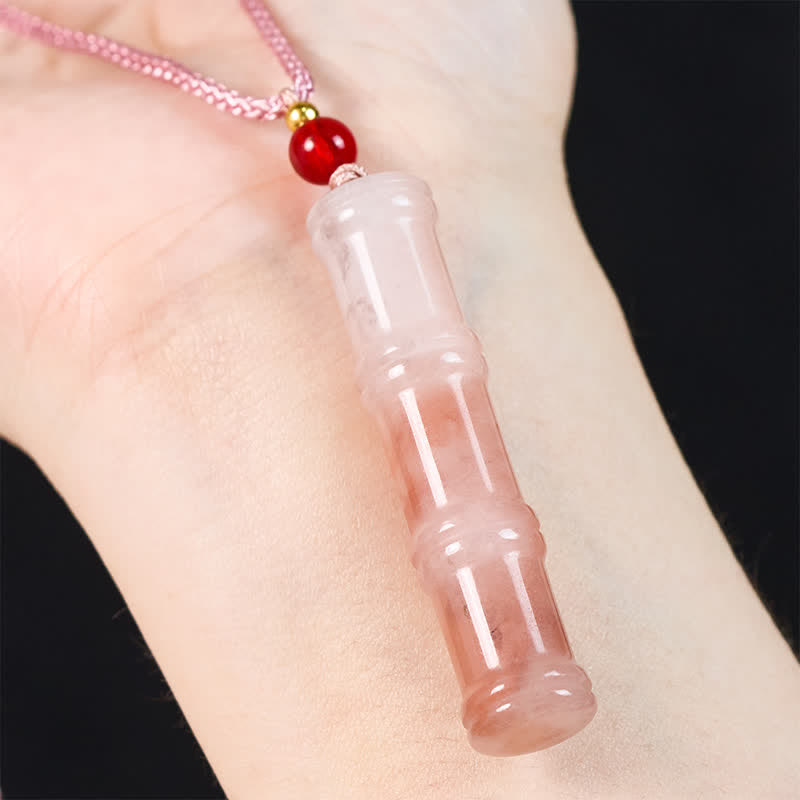 Buddha Stones 彫刻入り竹製天然ピンククォーツァイト翡翠保護ネックレスペンダント - image 6