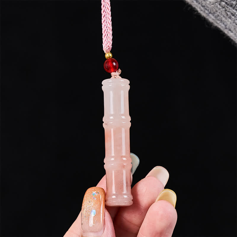 Buddha Stones 彫刻入り竹製天然ピンククォーツァイト翡翠保護ネックレスペンダント - 天然珪岩翡翠（色合いは個体差があります） - image 0