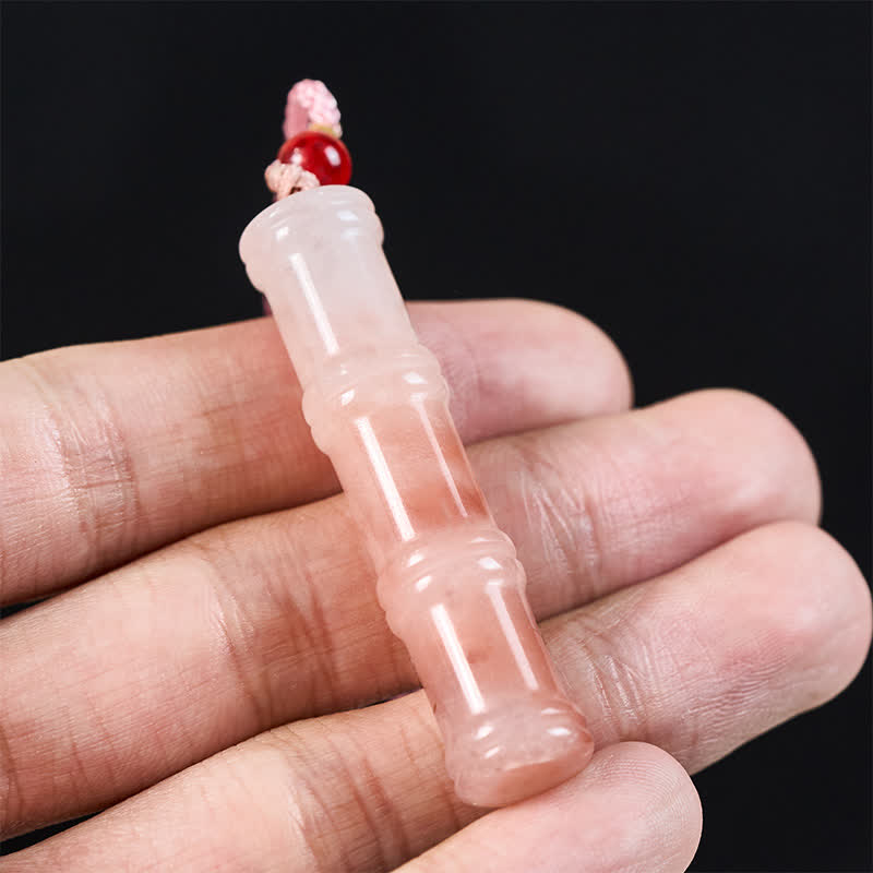 Buddha Stones 彫刻入り竹製天然ピンククォーツァイト翡翠保護ネックレスペンダント - image 7