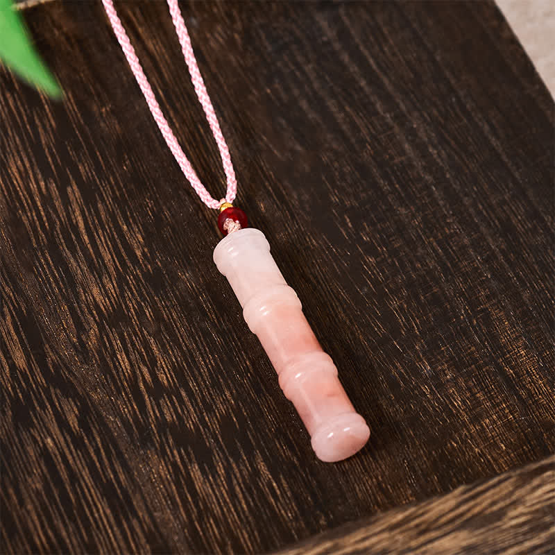 Buddha Stones 彫刻入り竹製天然ピンククォーツァイト翡翠保護ネックレスペンダント - image 4