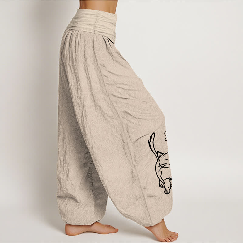 Buddha Stones ピュアコットン製、かわいい猫柄のレディースハーレムパンツ（ウエストゴム入り） - image 13