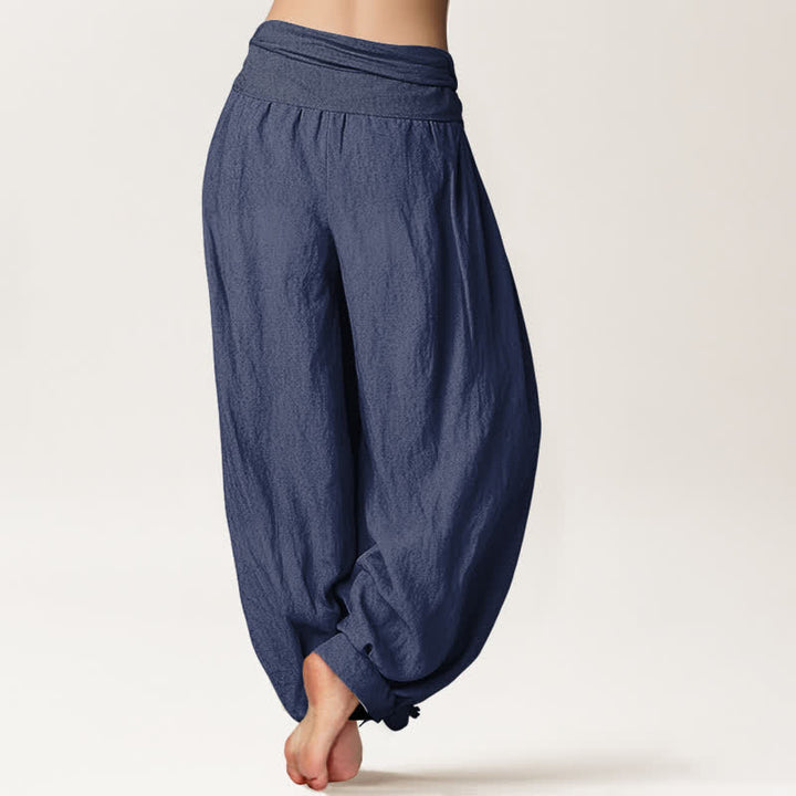 Buddha Stones 純綿素材、蓮の花と蓮の葉の模様入り、レディース用ハーレムパンツ（ウエストゴム入り） - image 1