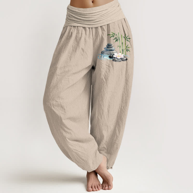 Buddha Stones ピュアコットン バンブーフラワーストーン ハイウエスト レディース ハーレムパンツ - タン - US16、 UK/AU20、 EU48 (3XL) - image 0