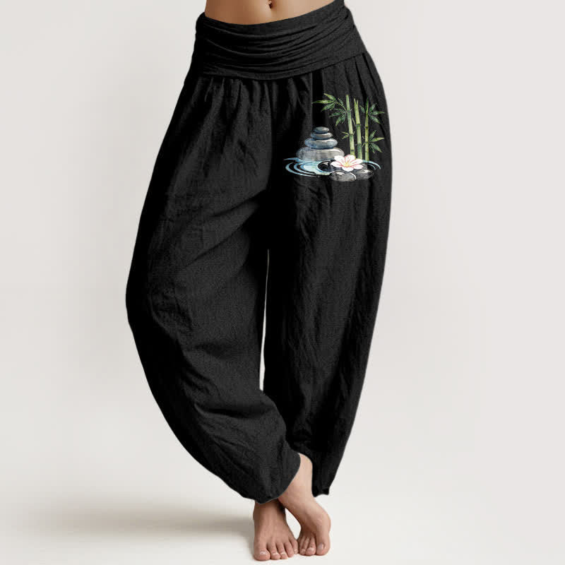 Buddha Stones ピュアコットン バンブーフラワーストーン ハイウエスト レディース ハーレムパンツ - 黒 - US16、 UK/AU20、 EU48 (3XL) - image 5