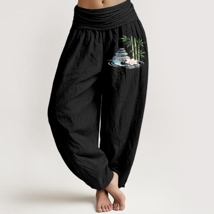 Buddha Stones ピュアコットン バンブーフラワーストーン ハイウエスト レディース ハーレムパンツ - 黒 - US16、 UK/AU20、 EU48 (3XL) - image 5