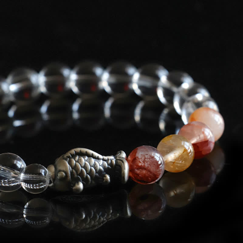 Buddha Stones クリアクォーツ999スターリングシルバー鯉の守護ブレスレット - image 9