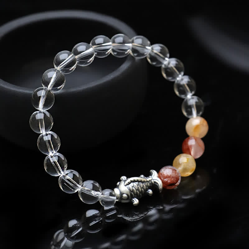 Buddha Stones クリアクォーツ999スターリングシルバー鯉の守護ブレスレット - image 1