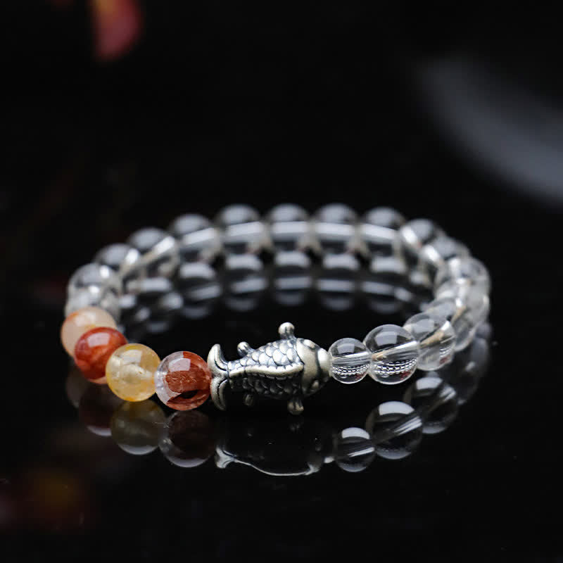 Buddha Stones クリアクォーツ999スターリングシルバー鯉の守護ブレスレット - image 3