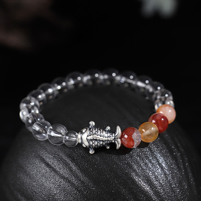 Buddha Stones クリアクォーツ999スターリングシルバー鯉の守護ブレスレット - クリアクォーツ（手首周り：15～16cm） - image 0