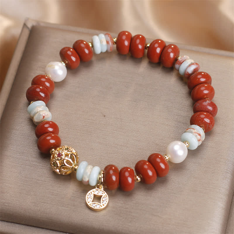 Buddha Stones レッドジャスパー・ショウシャン石そろばん玉銅貨守護ブレスレット - image 2