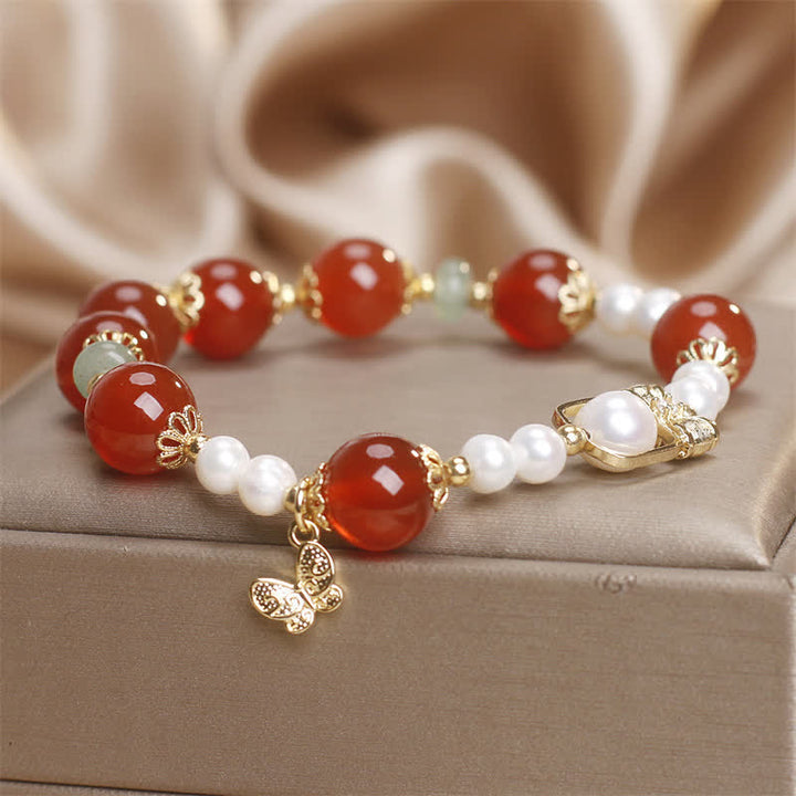 Buddha Stones 天然レッドアゲートパールバタフライ自己受容ブレスレット - image 6