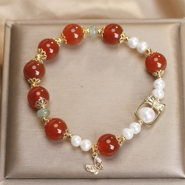 Buddha Stones 天然レッドアゲートパールバタフライ自己受容ブレスレット - image 3