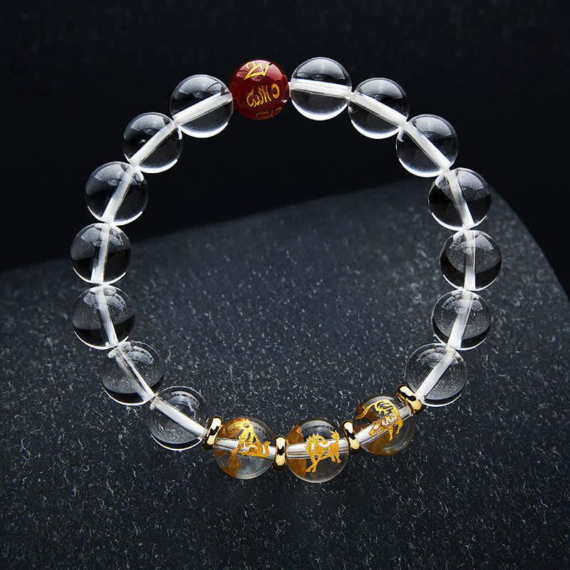 Buddha Stones クリアクォーツの干支ヒーリングブレスレット - タイガーホースドッグ - 10mmビーズ（手首周り：16～17cm） - image 2