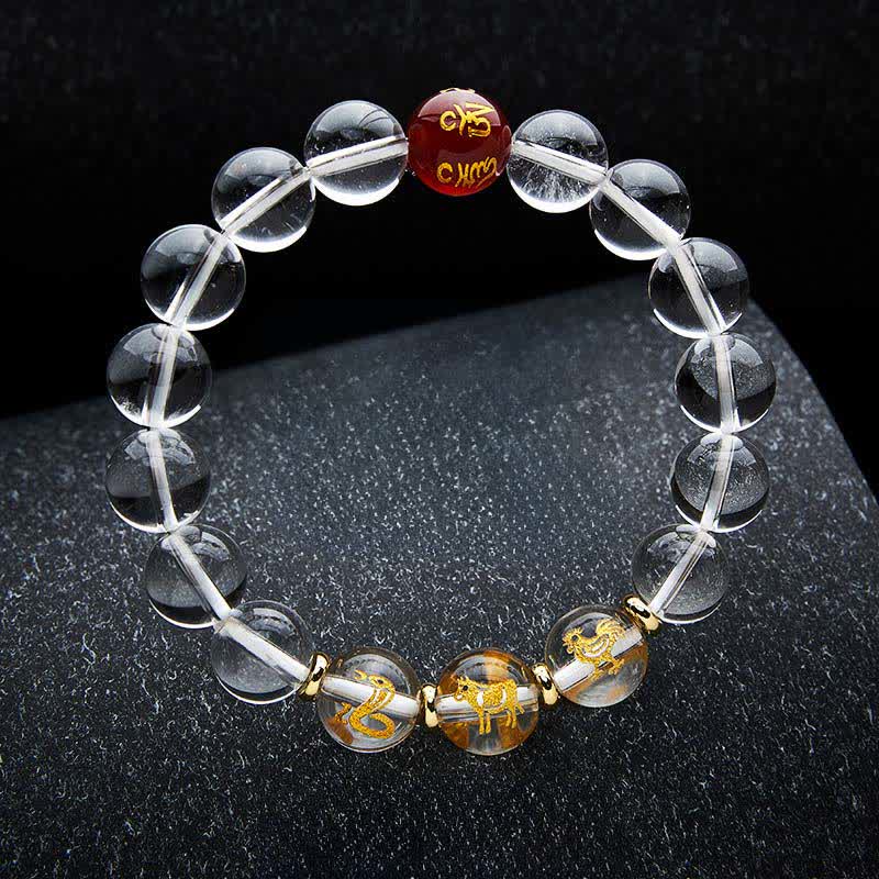Buddha Stones クリアクォーツの干支ヒーリングブレスレット - 蛇 鶏 牛 - 12mmビーズ（手首周り：17～18cm） - image 18