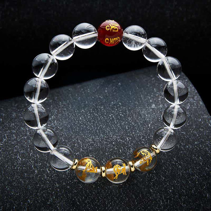 Buddha Stones クリアクォーツの干支ヒーリングブレスレット - タイガーホースドッグ - 12mmビーズ（手首周り：17～18cm） - image 3