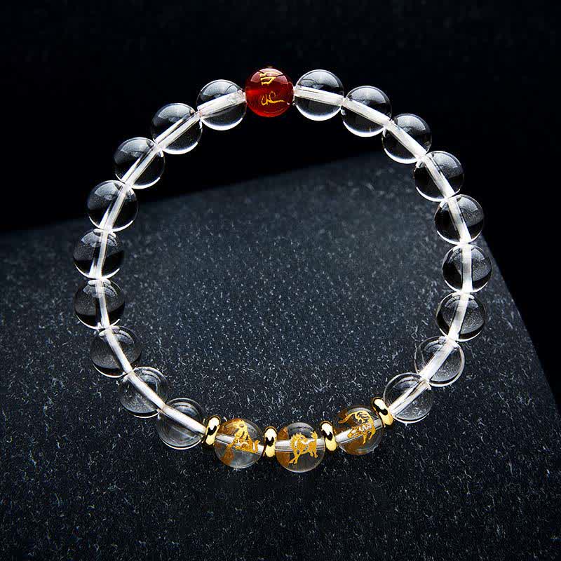 Buddha Stones クリアクォーツの干支ヒーリングブレスレット - タイガーホースドッグ - 8mmビーズ（手首周り：15～16cm） - image 1