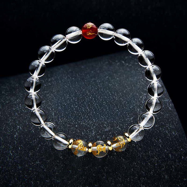 Buddha Stones クリアクォーツの干支ヒーリングブレスレット - タイガーホースドッグ - 8mmビーズ（手首周り：15～16cm） - image 1