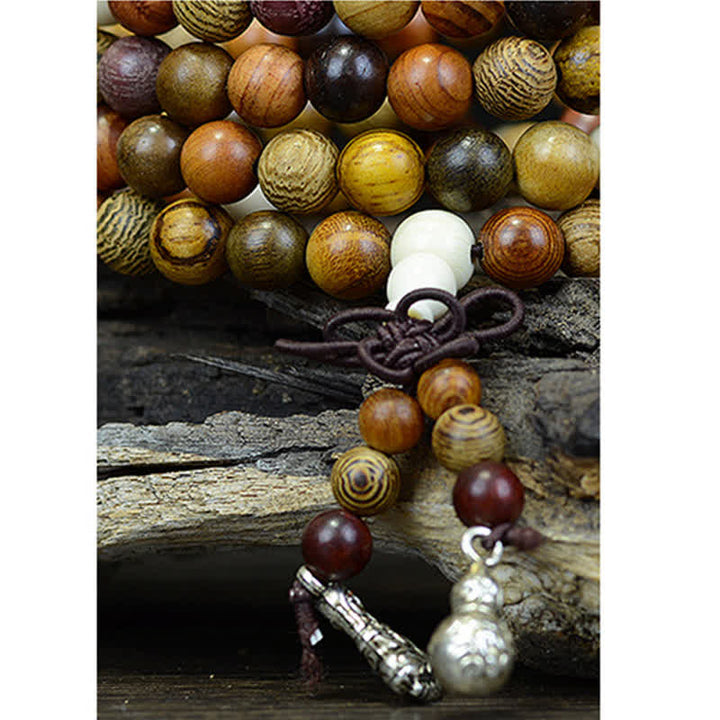 Buddha Stones 108個のビーズ、マルチトーンの天然木製、穏やかなエネルギーマーラー数珠 - image 11