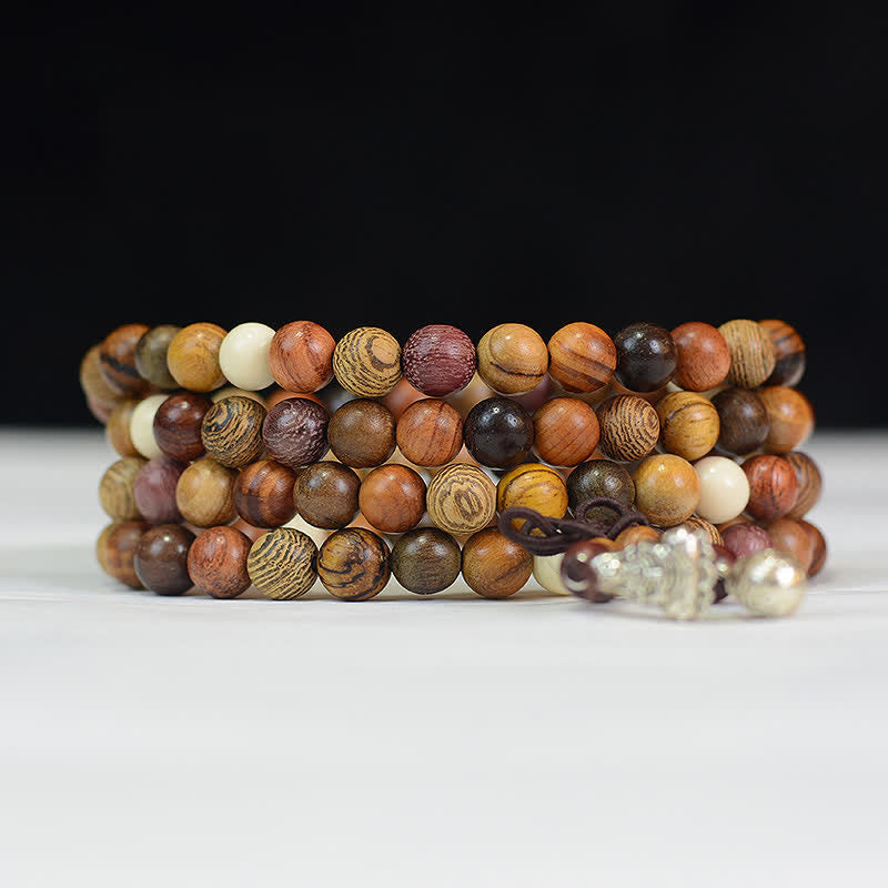 Buddha Stones 108個のビーズ、マルチトーンの天然木製、穏やかなエネルギーマーラー数珠 - image 4