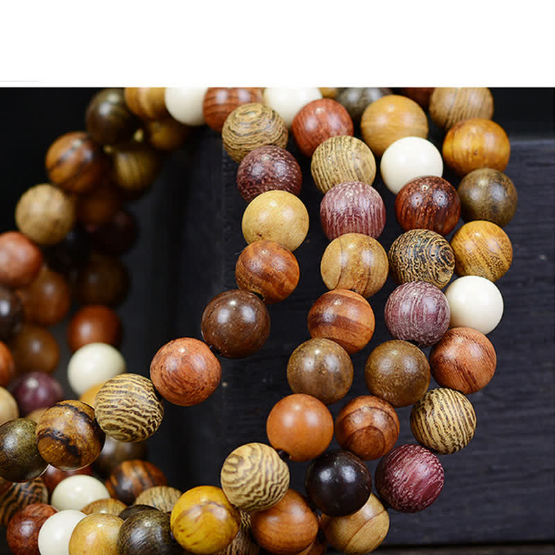 Buddha Stones 108個のビーズ、マルチトーンの天然木製、穏やかなエネルギーマーラー数珠 - image 10