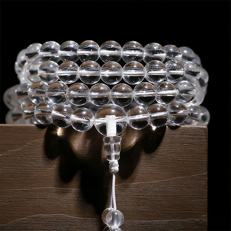 Buddha Stones 108個のクリアクォーツビーズを使ったお守りマーラー数珠 - 8mmクリアクォーツ - image 0