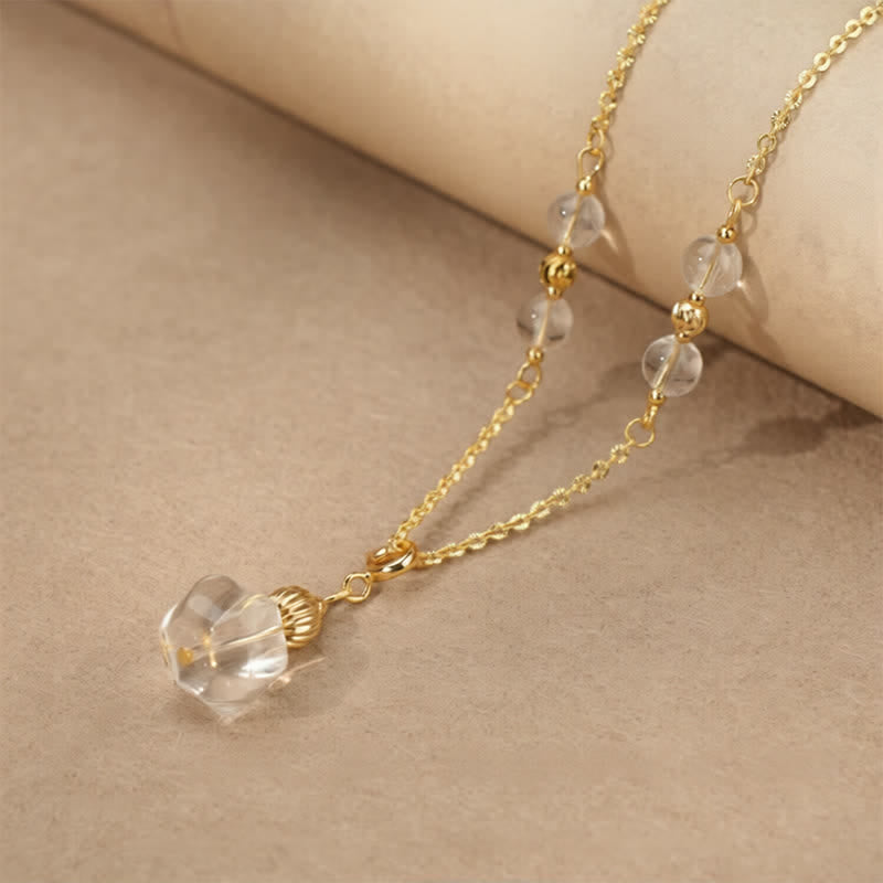 Buddha Stones 天然クリアクォーツ銅コインヒーリングネックレス - 丸い透明な水晶 - image 3