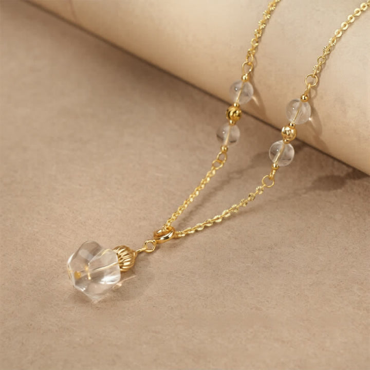 Buddha Stones 天然クリアクォーツ銅コインヒーリングネックレス - 丸い透明な水晶 - image 3