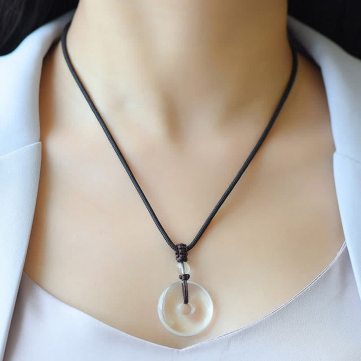 Buddha Stones 天然クリアクォーツピース平和のお守りチャームプロテクションロープネックレス - image 4