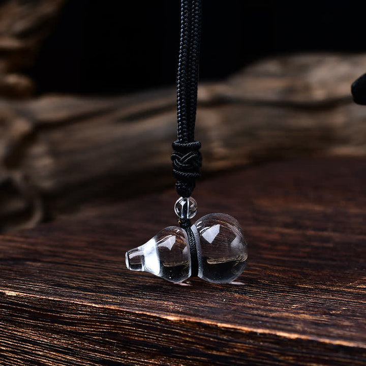 Buddha Stones 天然クリアクォーツひょうたん型保護ビーズロープネックレス - 黒いロープ - image 4
