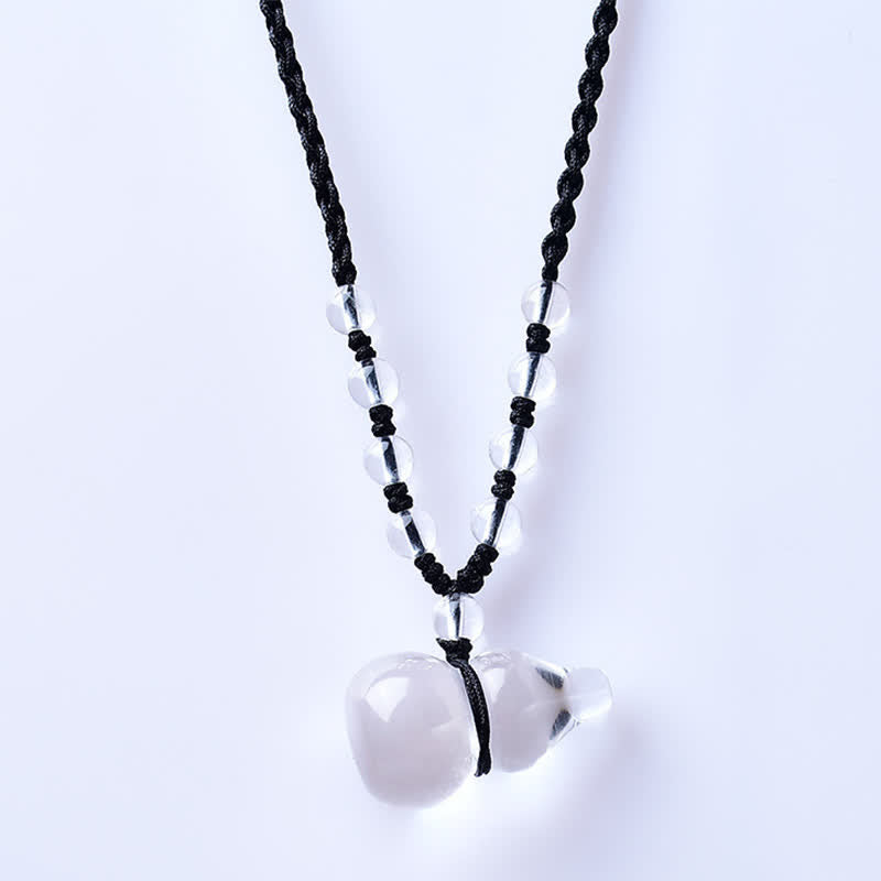 Buddha Stones 天然クリアクォーツひょうたん型保護ビーズロープネックレス - image 1