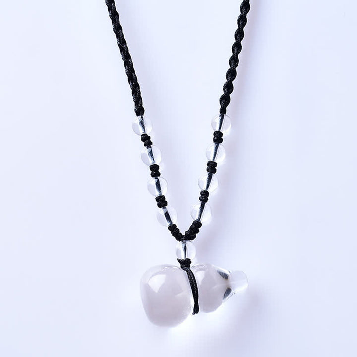 Buddha Stones 天然クリアクォーツひょうたん型保護ビーズロープネックレス - image 1