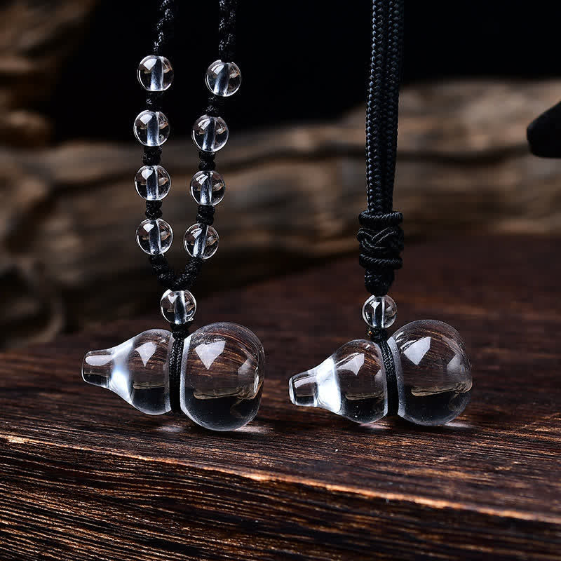 Buddha Stones 天然クリアクォーツひょうたん型保護ビーズロープネックレス - image 6